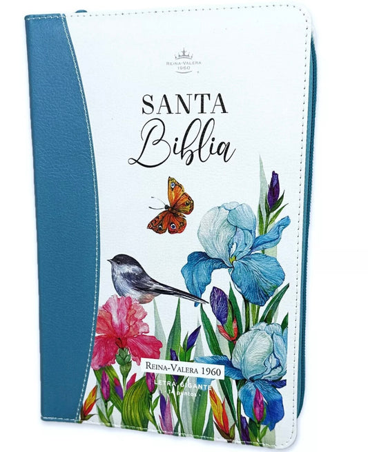 Biblia para Mujer Letra Gigante 14 puntos RV1960 Mariposas con indice y cierre
