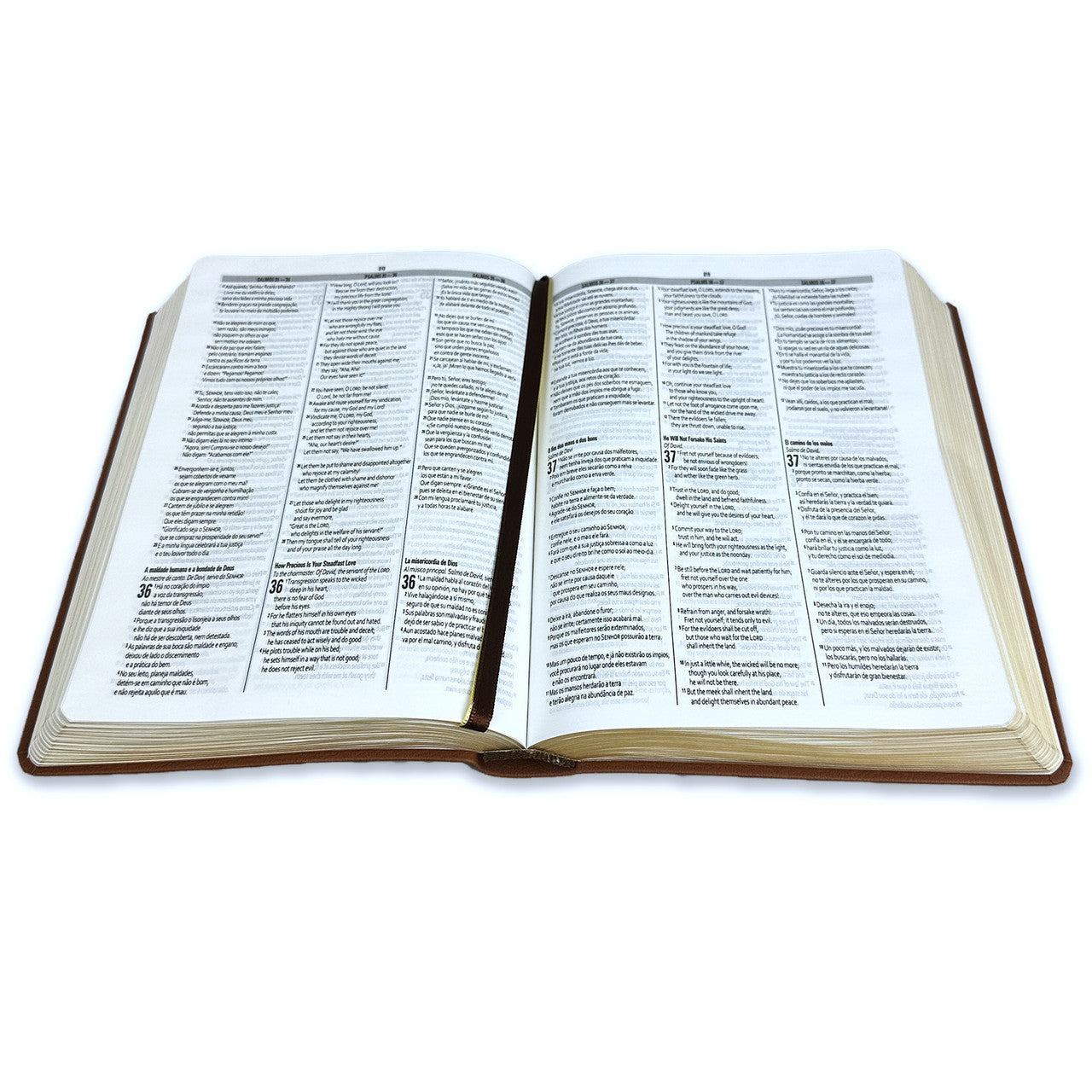 Biblia Trilingue Español/Ingles/Português RVC/ESV/NAA - imitación piel marrón