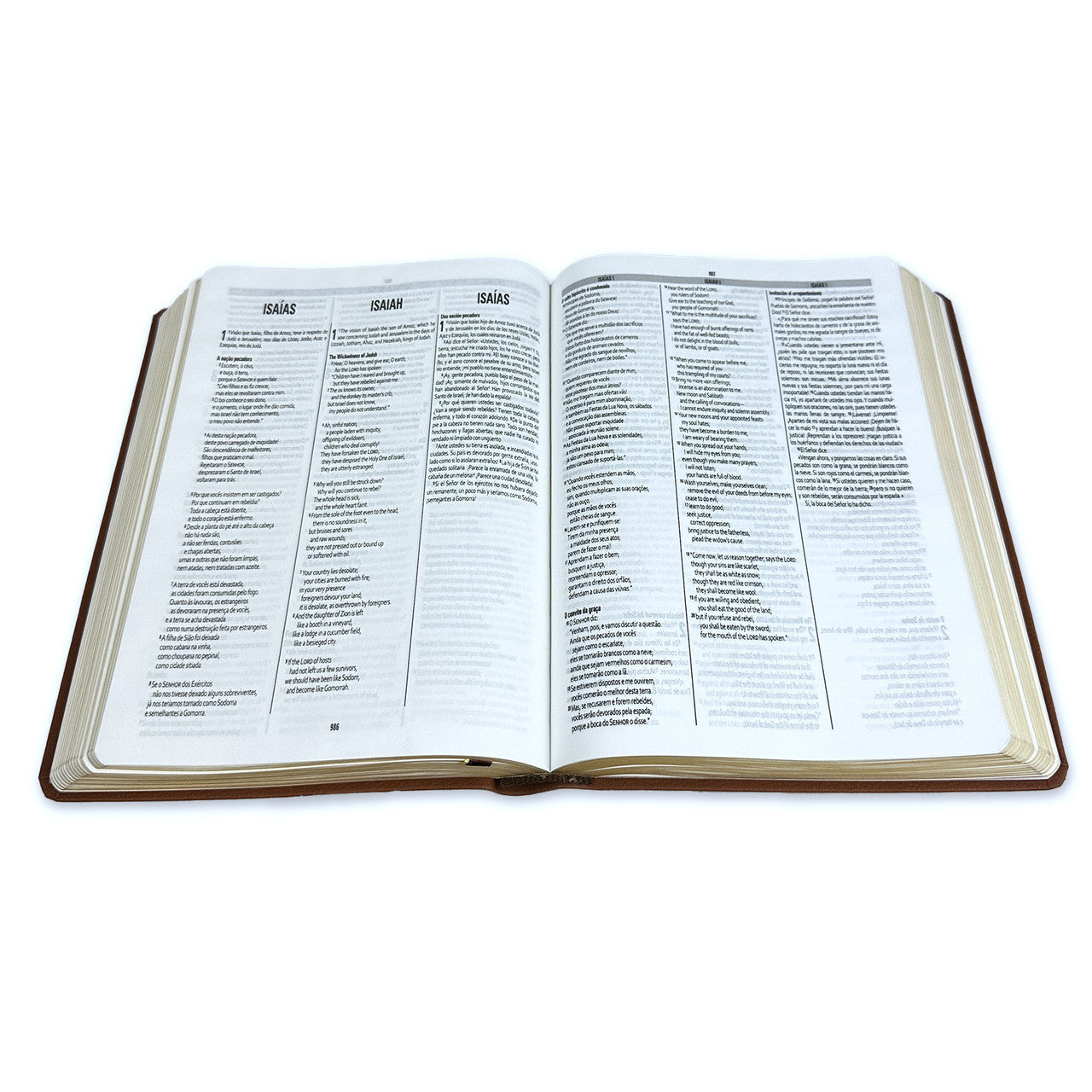 Biblia Trilingue Español/Ingles/Português RVC/ESV/NAA - imitación piel marrón