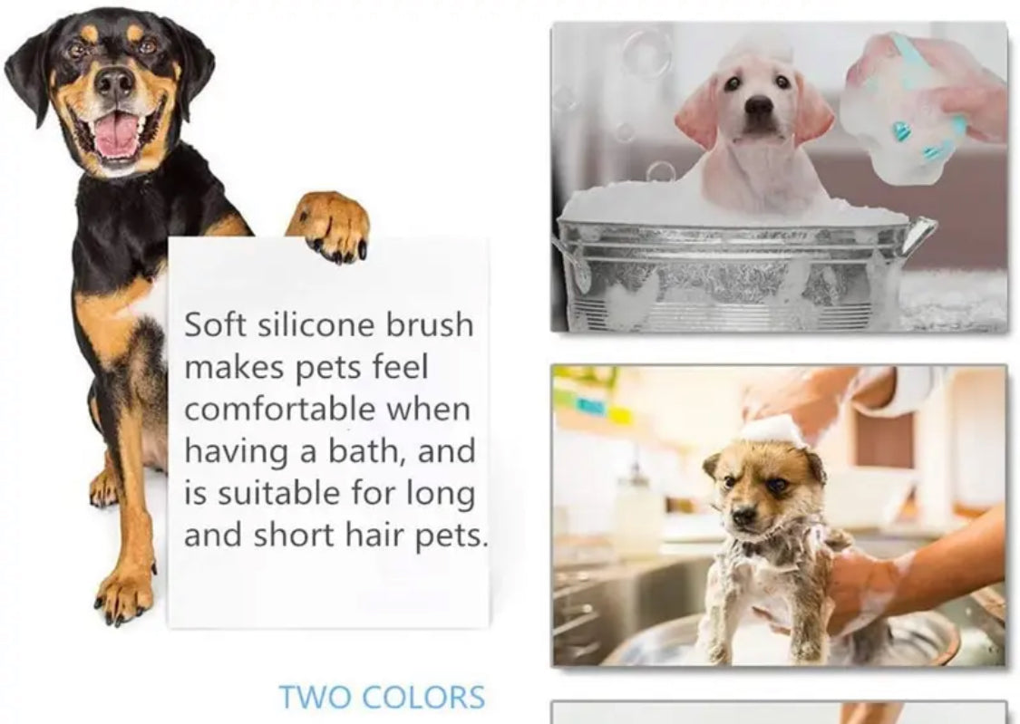 Silicone Pet Bath Brush For Dog & Cat, Bath Massage Comb With Shampoo Dispenser, Cat Bath Brush