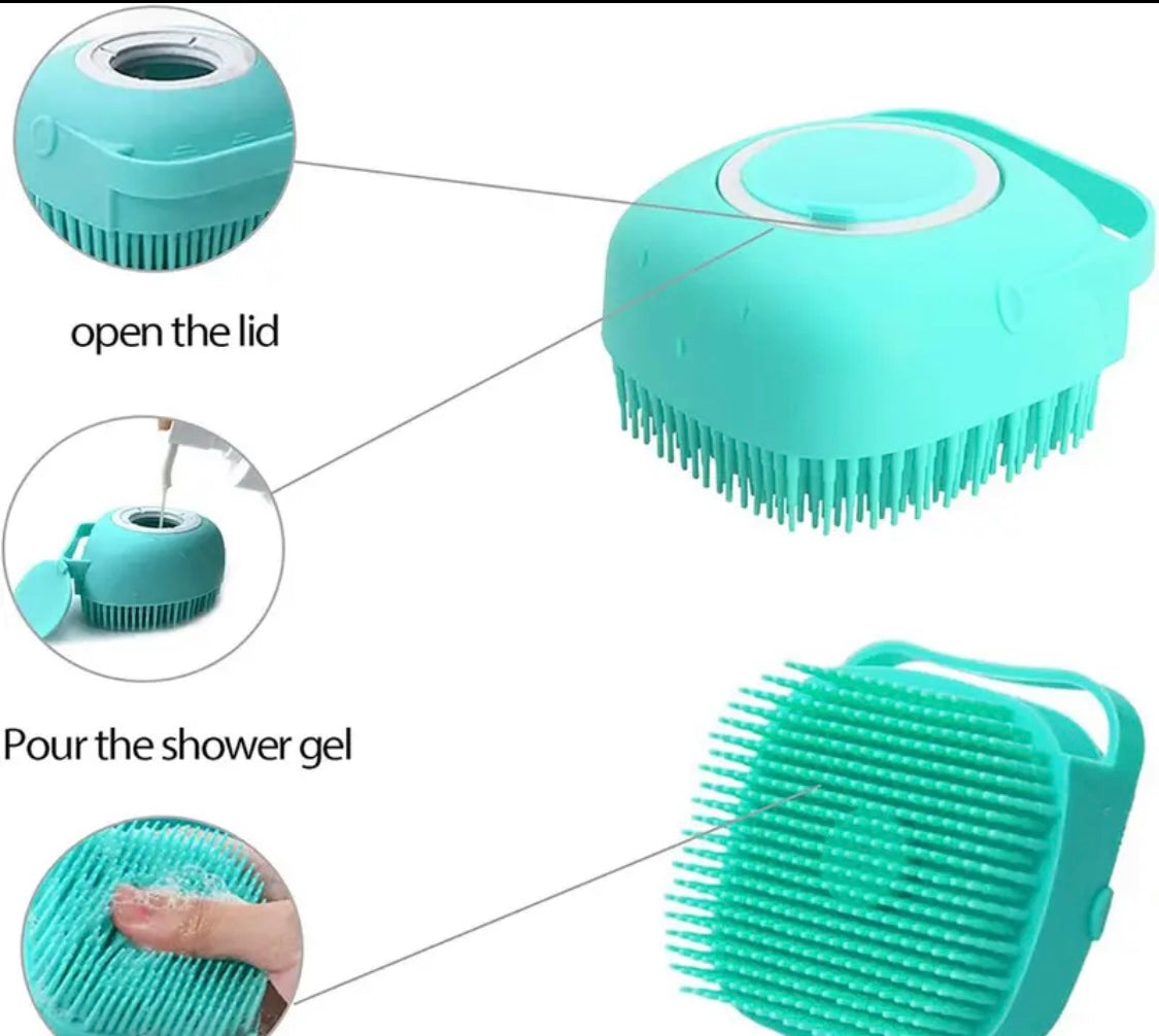 Silicone Pet Bath Brush For Dog & Cat, Bath Massage Comb With Shampoo Dispenser, Cat Bath Brush